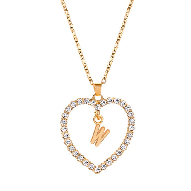 Letter Heart Pendant Initials Necklace