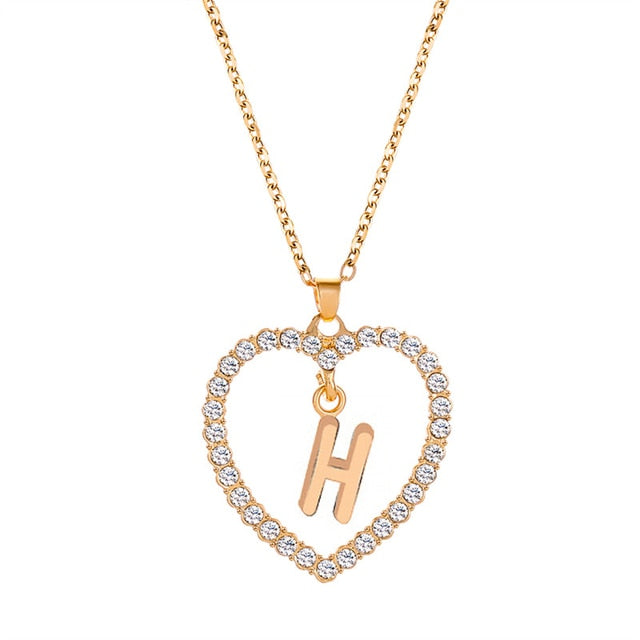 Letter Heart Pendant Initials Necklace